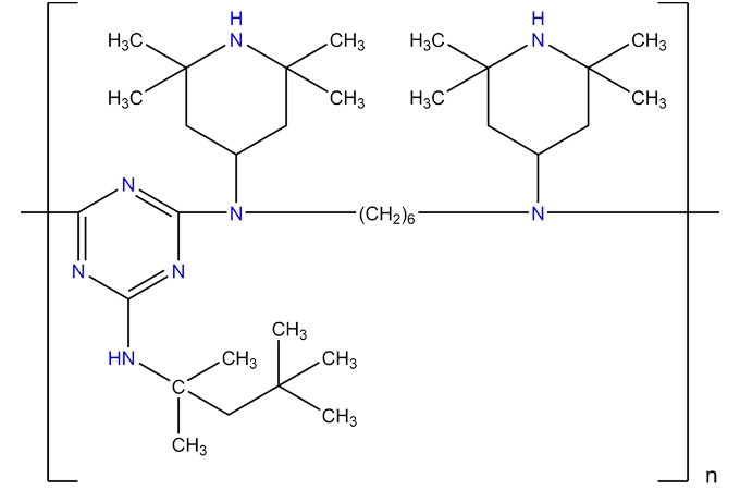 Poly[[6-[(1,1,3,3-tetramethylbutyl)amino]-1,3,5-triazine-2,4-diyl][(2,2,6,6-tetramethyl4-piperidinyl)imino]-1,6-hexanediyl[(2,2,6,6-tetramethyl-4-piperidinyl)imino]])