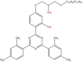 reaction products of 2 4,6 bis 2,4 dimethylphenyl 1,3,5 triazin 2 yl 5 hydroxyphenol with c10 16, rich in c12 13 alkyloxy methyl oxyrane