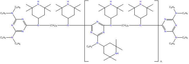 1,6 hexanediamine, n,n’ bis 2,2,6,6 tetramethyl 4 piperidinyl polymer with 2,4,6 trichloro 1,3,5 triazine, reaction products with n butyl 1 butanamine and n butyl 2,2,6,6 tetramethyl 4 piperidinamine