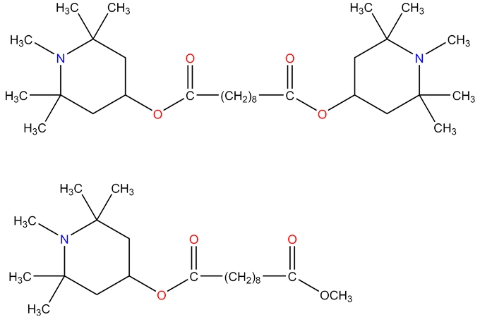 Bis(1,2,2,6,6-pentamethyl-4-piperidinyl)-sebacate and 1-(Methyl)-8-(1,2,2,6,6-pentamethyl-4-piperidinyl)-sebacate