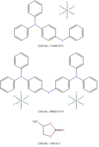 diphenyl 4 phenylthio phenylsufonium hexafluoroantimonate bis 4 diphenylsulfonio phenyl sulfide bis hexafluoroantimonate propylene carbonate